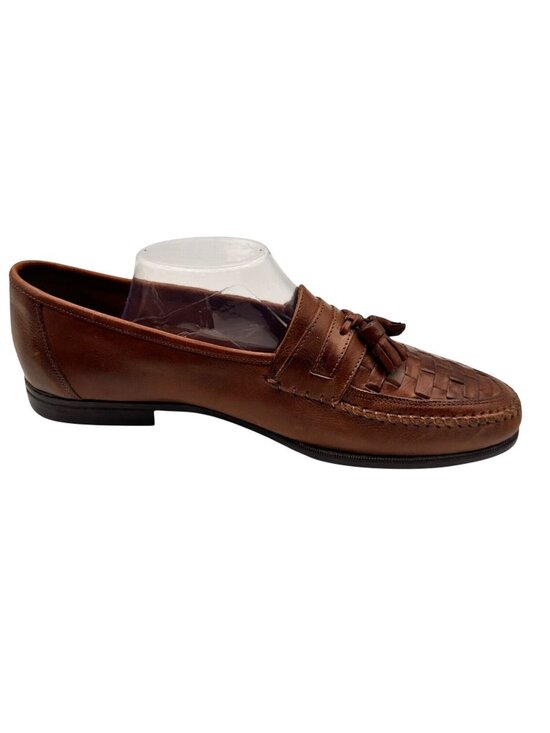 Oleg Cassini 11.5 Genuine Leather Tassel Loafers Woven Design Slip-On Style Brow main image 5